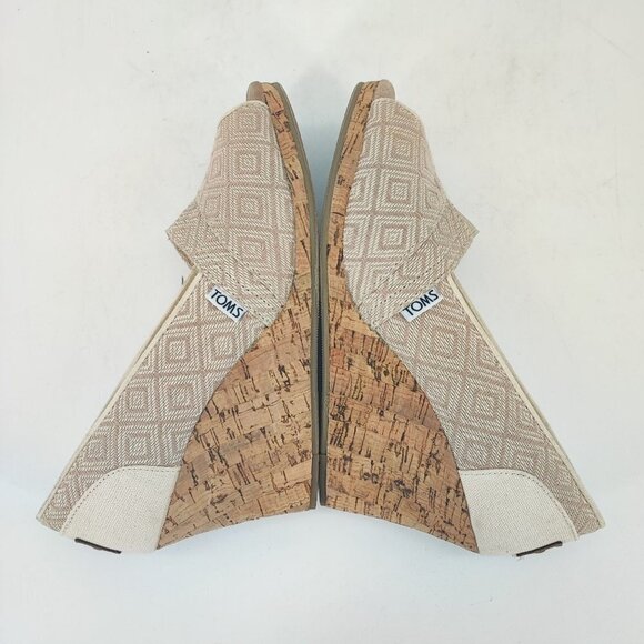 Toms Women's Tan Canvas Triangle Woven Pattern Wedge Size 8.5 - Picture 6 of 8